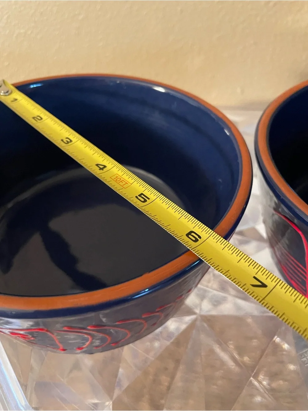 Crate & Barrel Shore Dark Navy Red Fish Bowls lot of 2